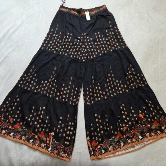 New L Ranna Gill x Anthropologie tiered wide-leg pants in black pattern - Picture 3 of 10